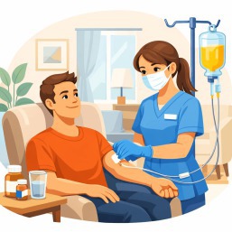 Enfermera profesional titulada aplicando sueroterapia vitaminada a domicilio en CDMX. Servicio de Enfermeros Gabriel, teléfono 5568524803.