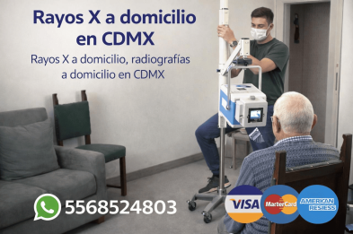 Anuncio de rayos X a domicilio en CDMX con equipo portátil de radiografías, número 5568524803 y pago con Visa, MasterCard y American Express