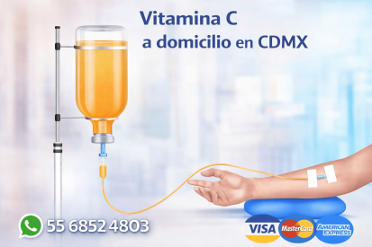 Anuncio de vitamina C a domicilio en CDMX con terapia intravenosa, número 5568524803 y pago con Visa, MasterCard y American Express