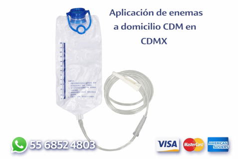 Anuncio de aplicación de enemas a domicilio en CDMX con equipo para enema, número 5568524803 y pago con Visa, MasterCard y American Express