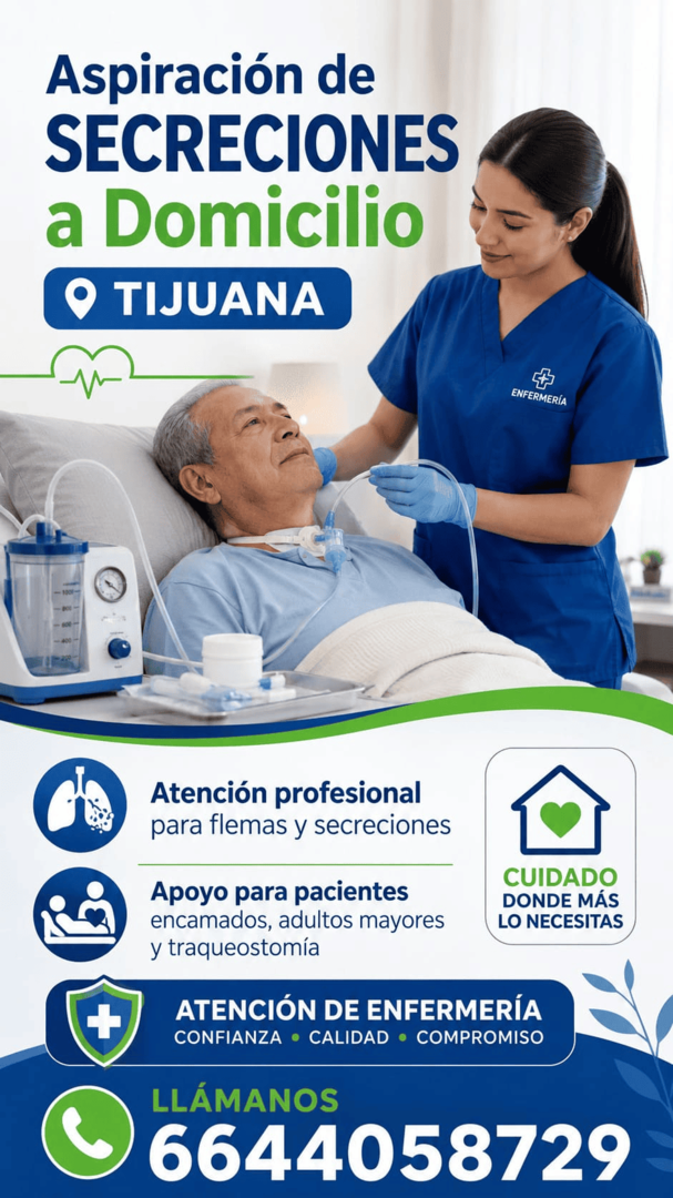 Enfermera realizando aspiración de secreciones a domicilio en Tijuana
