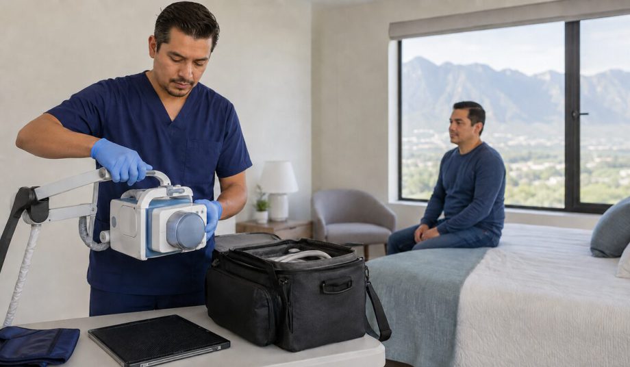 Personal de radiología preparando rayos X portátiles a domicilio en Monterrey
