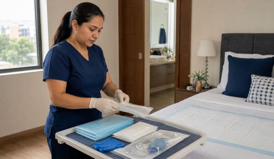 preparando material para un enema evacuante a domicilio en CDMX